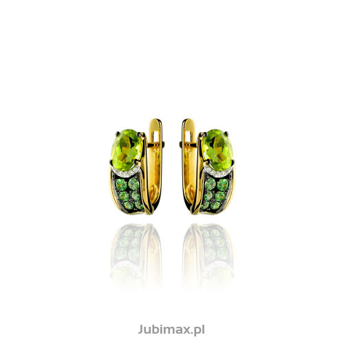 Kolczyki z peridotami 1,71ct granaty i brylanty