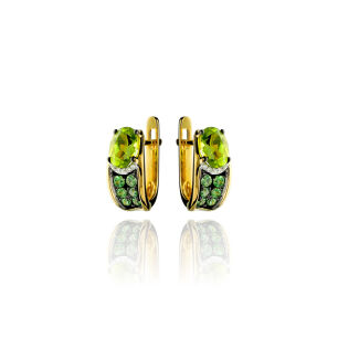 Kolczyki z peridotami 1,71ct granaty i brylanty
