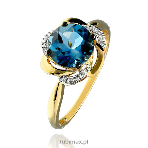 Pierścionek london blue topaz 2,30ct i brylanty r16