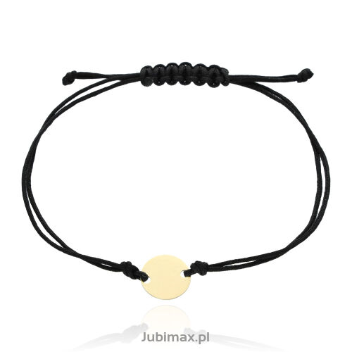 Bransoletka złota pr.585 sznurek czarny kółko
