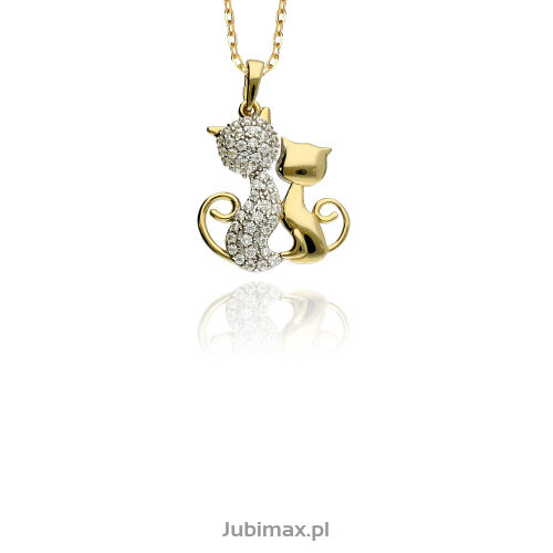 Zawieszka złota pr.585 z cyrkoniami dwa koty