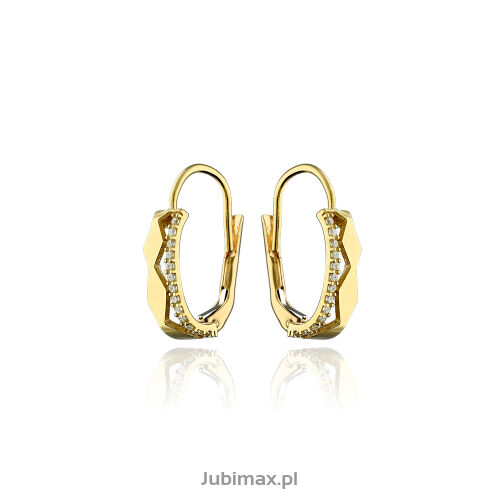 Kolczyki złote pr.375 z cyrkoniami młotkowane