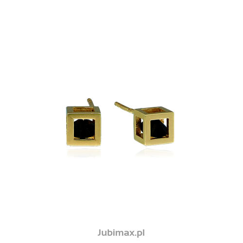 Kolczyki złote pr.585 z czarnymi cyrkoniami cube