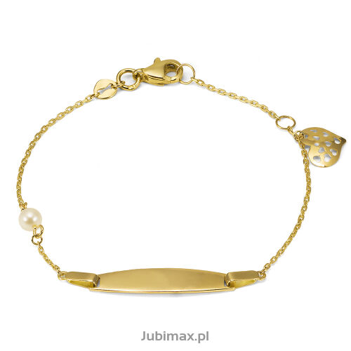 Bransoletka złota pr.585 z blaszką perła 16cm