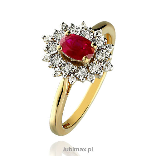 Pierścionek z rubinem 0,60ct i brylantami r18