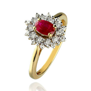 Pierścionek z rubinem 0,60ct i brylantami r18