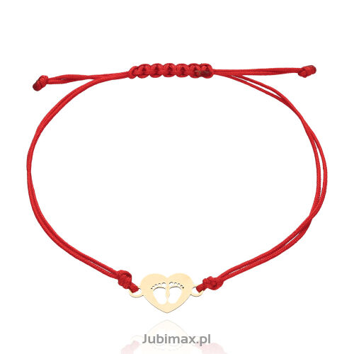 Bransoletka złota pr.585 sznurek czerwony serce
