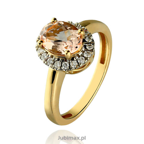 Pierścionek z morganitem 1,55ct i brylantami r12