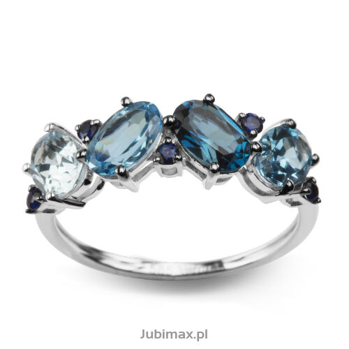 Pierścionek z london blue topazy 0,48ct i szafiry r17