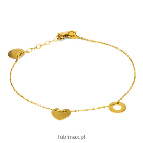 Bransoletka złota pr.585 kółka i serce 18 cm
