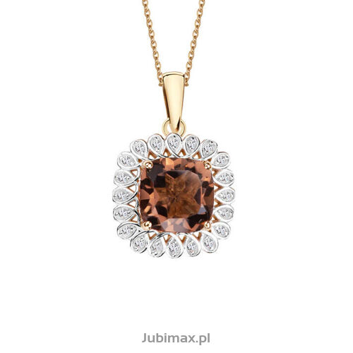Zawieszka z kwarcem dymnym 1,30ct i brylantami 