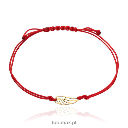 Bransoletka złota pr.585 sznurek czerwony skrzydło