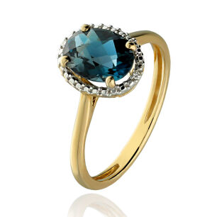 Pierścionek london blue topaz 1,54ct i brylanty r11
