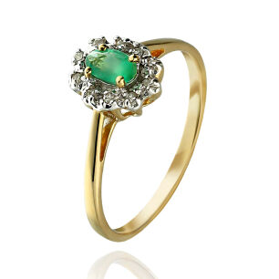 Pierścionek ze szmaragdem 0,22ct i brylanty r12