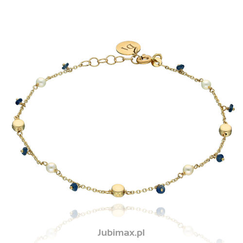 Bransoletka złota pr.585 Dallacqua z perłami szafir 20cm