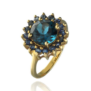 Pierścionek z topazem 2,44ct i szafirami 0,74ct r13