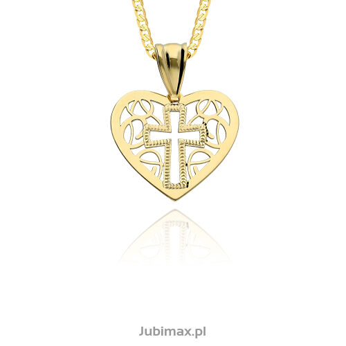 Zawieszka złota pr.585 serce z krzyżem ażur