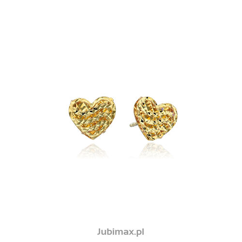 Kolczyki złote pr.375 serca młotkowane