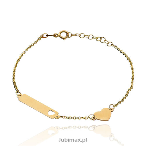 Bransoletka złota pr.585 blaszka i serce 16cm