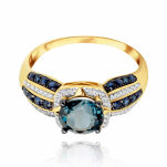 Pierścionek topaz london blue 1,60ct i szafiry r20