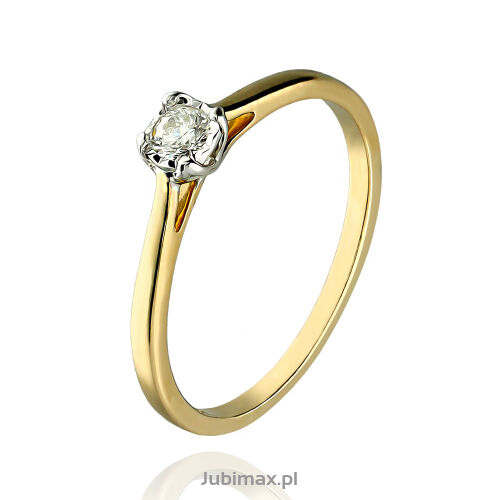 Pierścionek z brylantem 0,15ct żółte złoto r16
