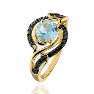 Pierścionek sky blue topaz 1,27ct i brylanty r11