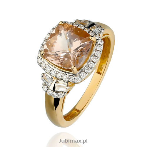 Pierścionek z morganitem 1,85ct i brylantami r14