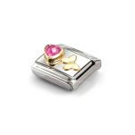 Nomination Link Gold 18K 030613-14 Serce róż cyrkonia - 2