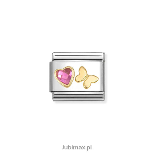 Nomination Link Gold 18K 030613-14 Serce róż cyrkonia