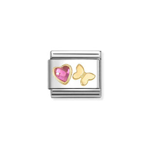 Nomination Link Gold 18K 030613-14 Serce róż cyrkonia