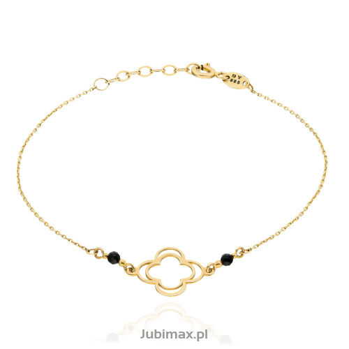 Bransoletka złota pr.585 koniczyna ażur onyks 19cm