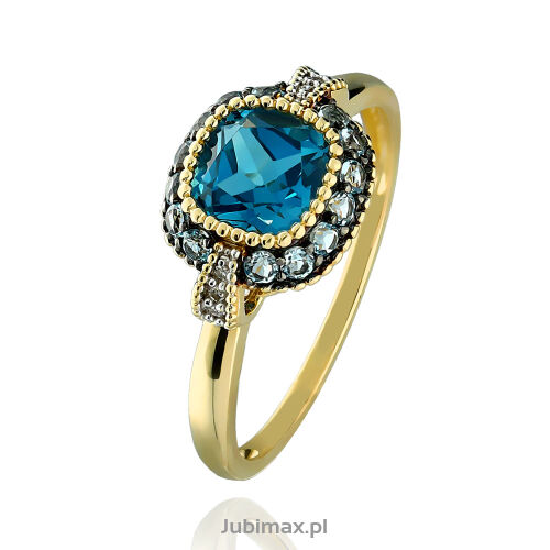 Pierścionek london blue topaz 1,60ct i brylantami r13