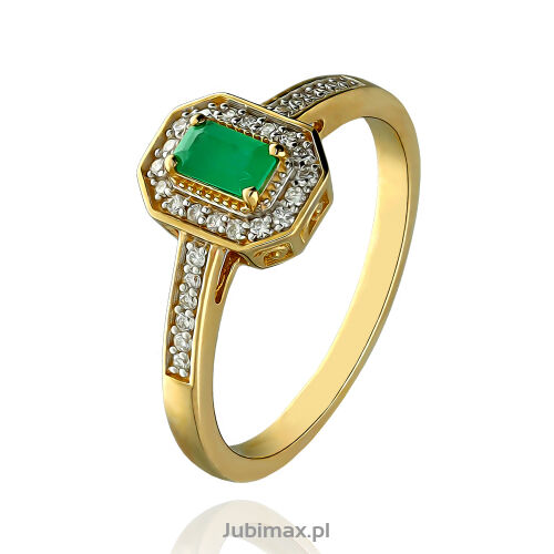 Pierścionek ze szmaragdem 0,38ct i brylantami r15