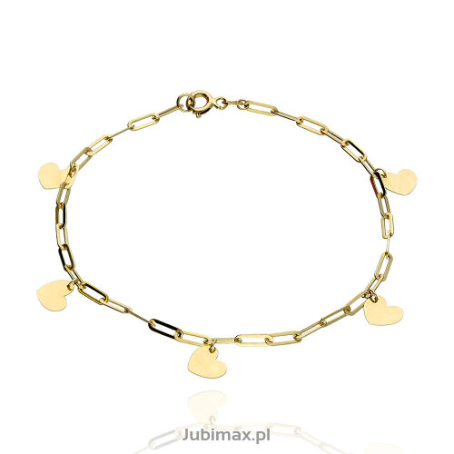 Bransoletka złota pr.333 łańcuch z sercami 19cm
