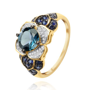 Pierścionek london blue topaz 1,60ct i szafiry r19