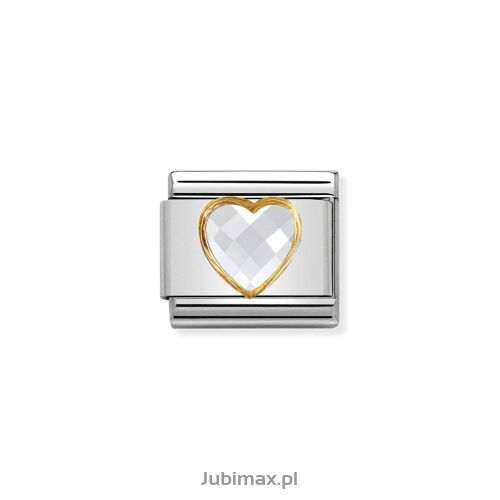 Nomination Link Gold 18K 030610-010 Białe serce cyrkonia
