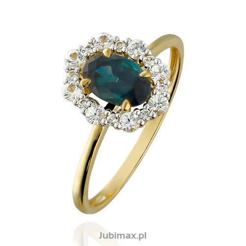Pierścionek z szafirem 0,92ct i szafiry białe r15