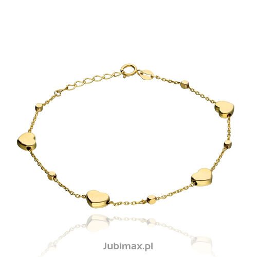 Bransoletka złota pr.375  z sercami 19cm
