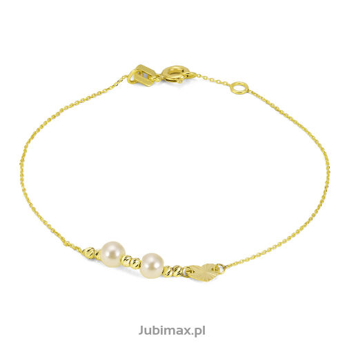 Bransoletka złota pr.333 z perłami serce 18cm
