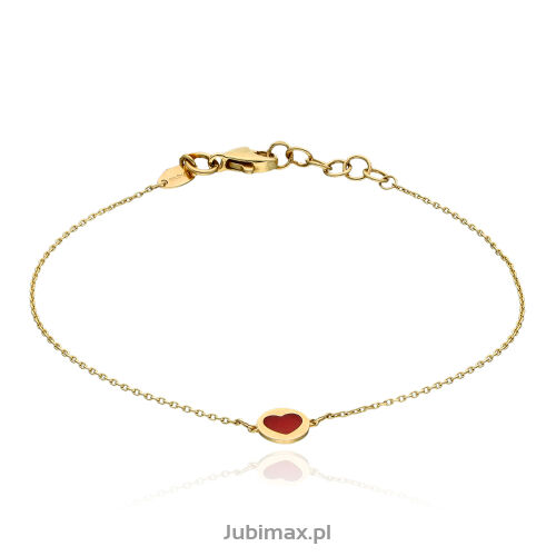 Bransoletka złota pr.585 serce z emalią czerwoną 19cm