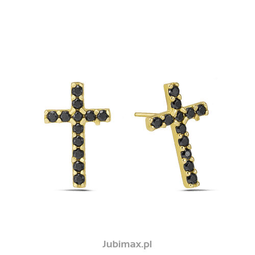 Kolczyki złote pr.585 z cyrkoniami krzyże