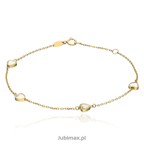 Bransoletka złota pr.585 masa perłowa serca 19cm