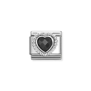 Nomination Link Silver 925 330606-011 Czarne serce cyrkonia