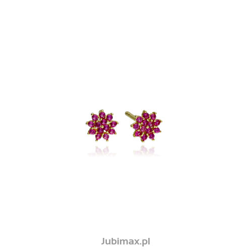 Kolczyki złote pr.333 z cyrkoniami kwiaty różowe