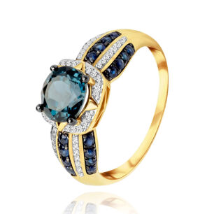 Pierścionek topaz london blue 1,60ct i szafiry r13