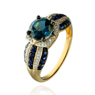 Pierścionek topaz london blue 1,60ct i szafiry r13