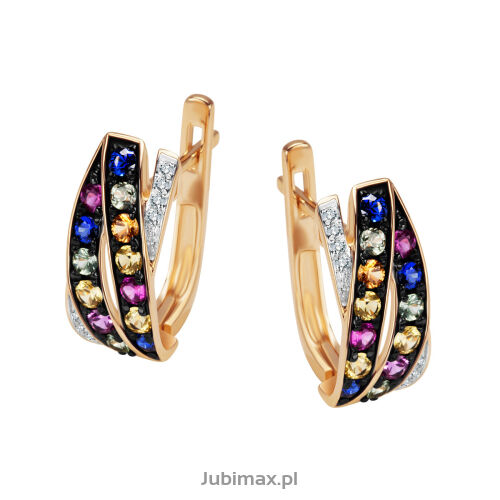 Kolczyki szafiry kolorowe 0,89ct i brylanty