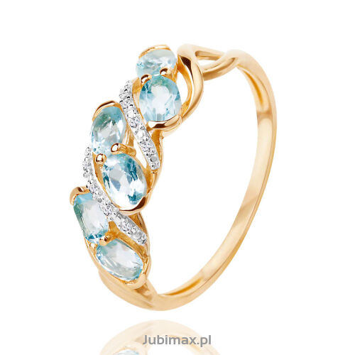 Pierścionek z blue topazami 1,20ct i brylantami r18
