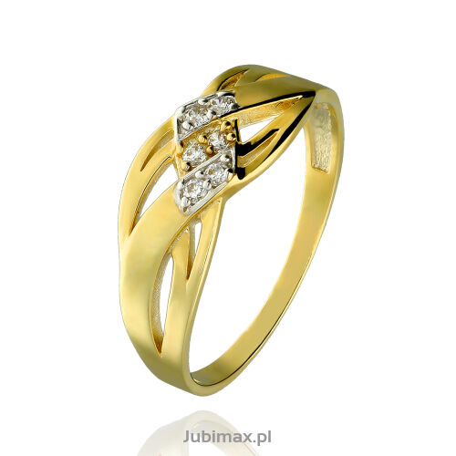 Pierścionek złoty pr.375 z cyrkoniami pleciony r16