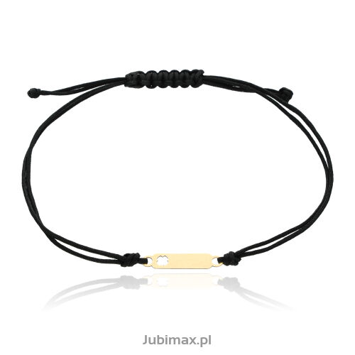 Bransoletka złota pr.585 sznurek czarny blaszka